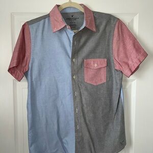 American Eagle Men's Colorblock Short Sleeve Button-Down Shirt